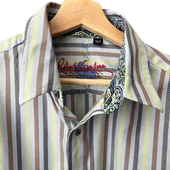 Robert Graham Men's Multicolor Striped Button-Down Shirt Size XL Flip Cuff - Picture 3 of 6
